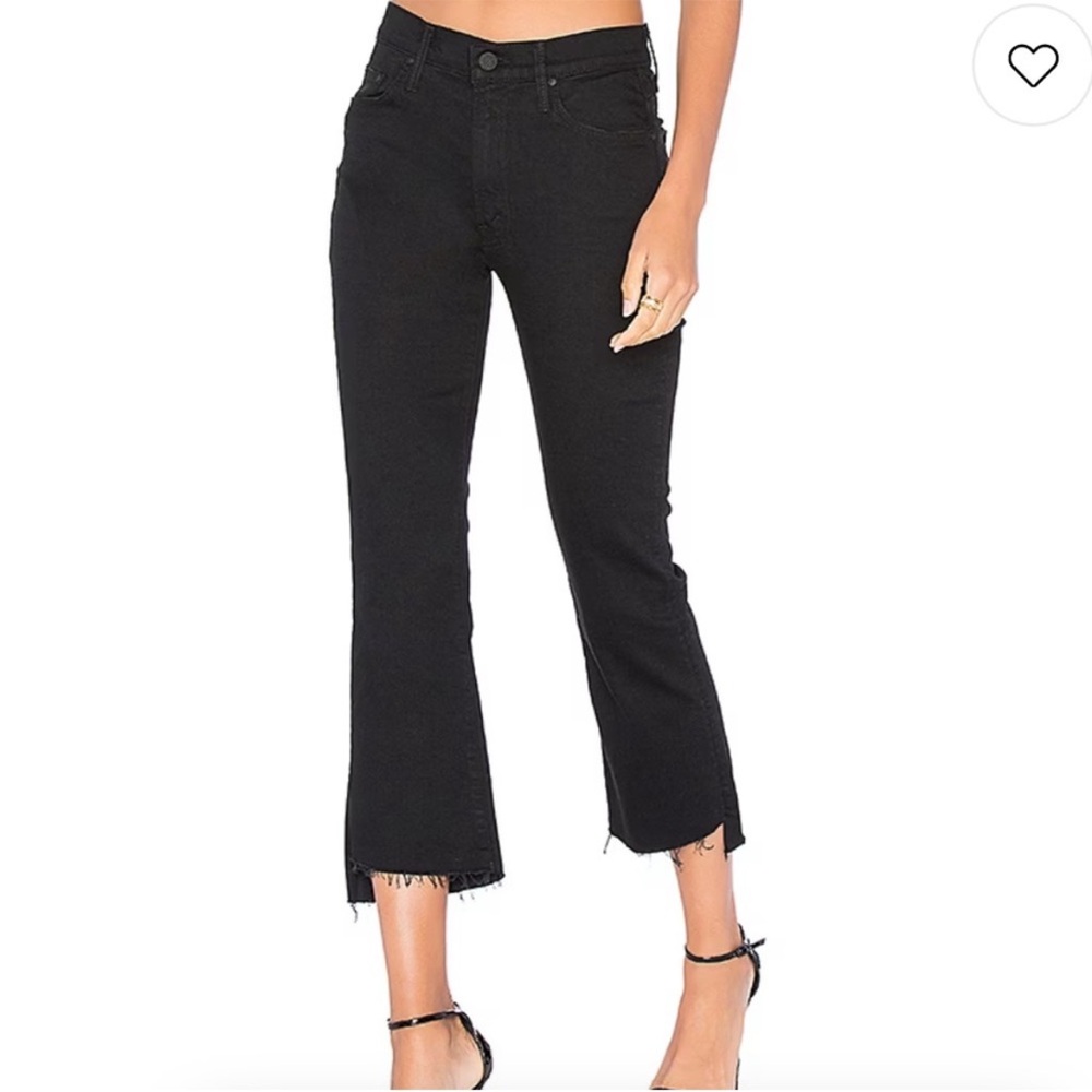 MOTHER 26 Insider Crop Step Fray in Night Hawk Black High Rise Denim Jean